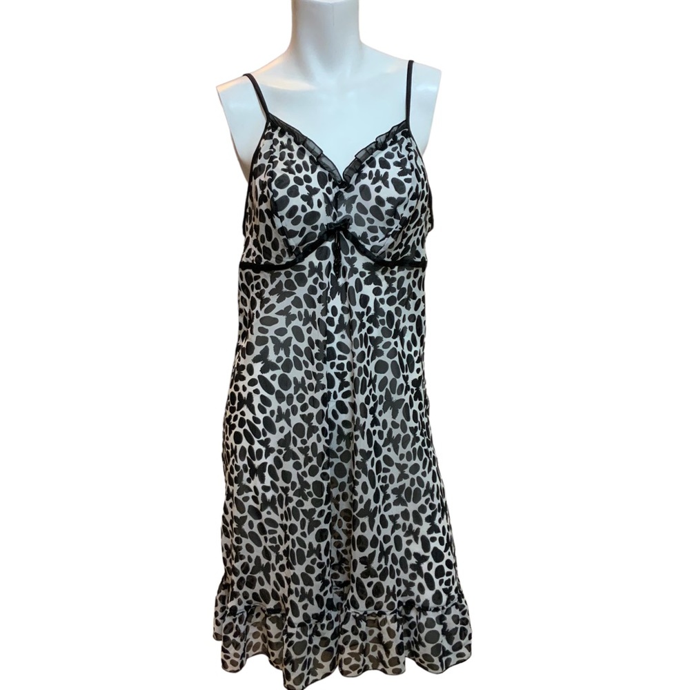 Cacique Black White Butterfly Negligee Slip Nighty sz 14/16